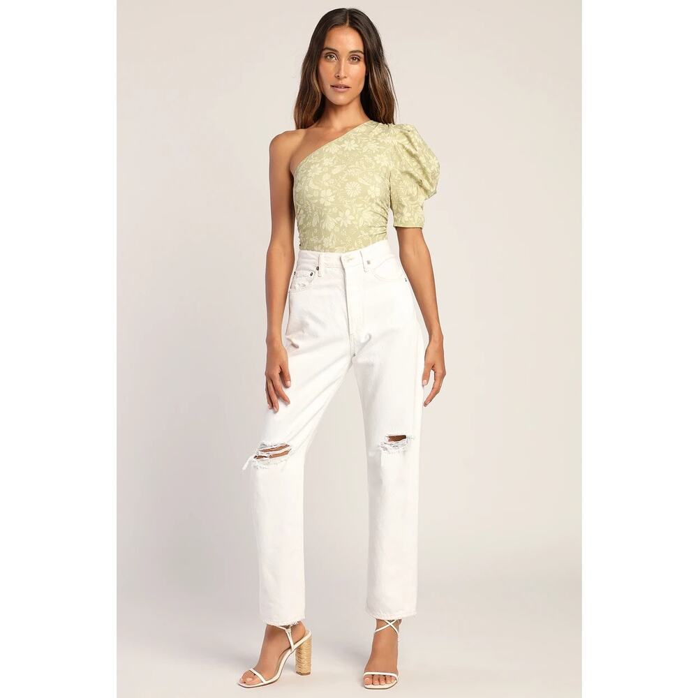 New Free People Somethin Bout You Floral One-Shoulder Bodysuit size M